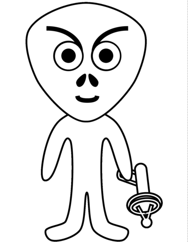 Alien With Ray Gun Coloring Page